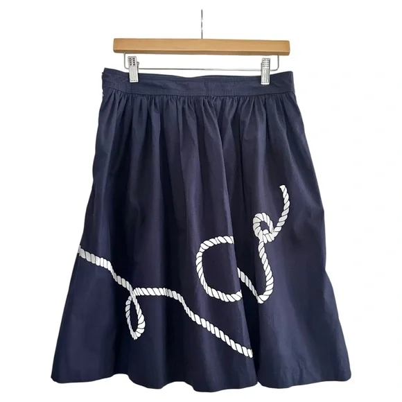 J. Crew Nautical The Cotton Anchor Skirt Navy Blue Midi A-Line Skirt Size 6 - Picture 5 of 8